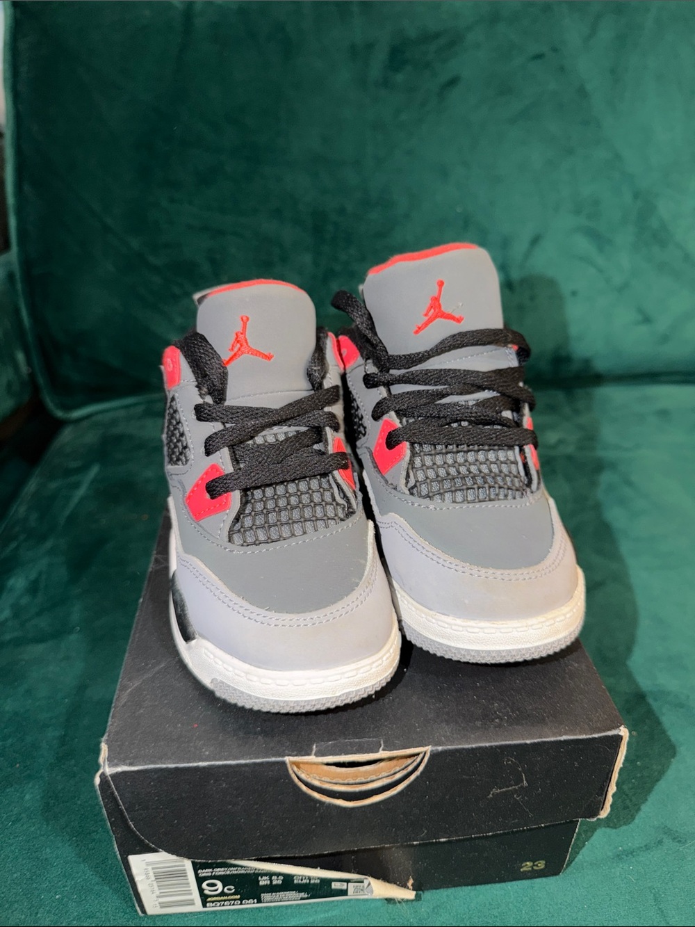 Jordan Kids Grey and Red Retro Basketball Sneakers